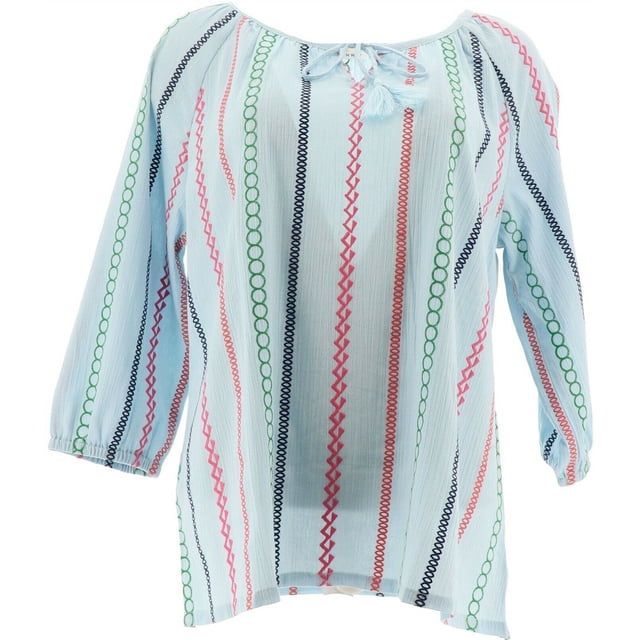 Lemon Way Embroidered Peasant Blouse BLUE L NEW 648-415