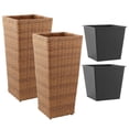 thumbnail image 5 of Casafield (Set of 2) All-Weather Outdoor Planters w/ Liners - Natural Brown, Tall Tapered Plant Boxes with Flower Pots for Front Porch, Patio, Garden, 5 of 7
