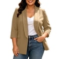 thumbnail image 2 of thefmos Women's Fall Winter Lapel 3/4 Sleeve Open Front Blazer Casual Business Work Jacket Plus Size Solid Dressy Suit Tops Office Outwear, Khaki 3XL, 2 of 8