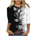thumbnail image 2 of Cavosen 3/4 Sleeve Shirts for Women Loose Fit Floral Graphic Print Pullover Blouse Crewneck Casual Dressy Summer Tees Resort Trendy Tops Beach Vacation T-Shirts Workout M, 2 of 5