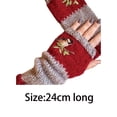 thumbnail image 5 of dianhelloya Women Autumn Winter Bird Embroidered Gloves Knit Fingerless Color Block Mitten Green, 5 of 8