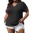 thumbnail image 3 of Plus Size Summer Short Sleeve Women V Neck Solid Casual Tee Shirt, 3 of 6