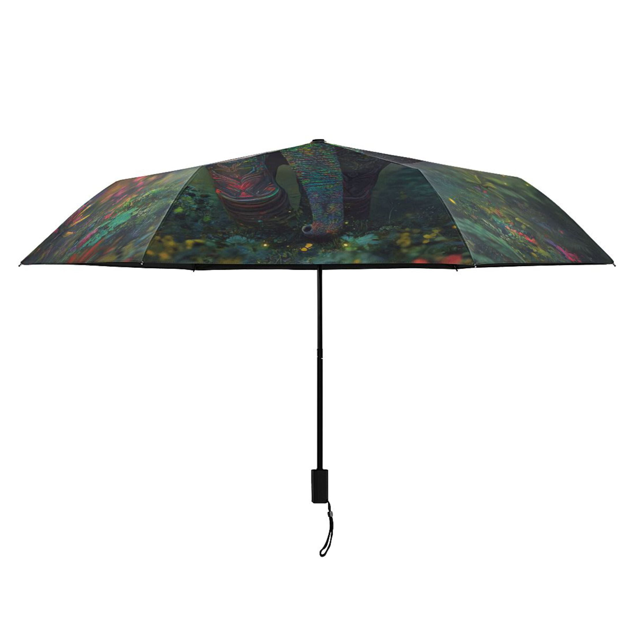 Compact Sun Umbrella Windproof Travel Umbrellas for Rain Strong Portable UV Protection Vibrant Elephant in Forest