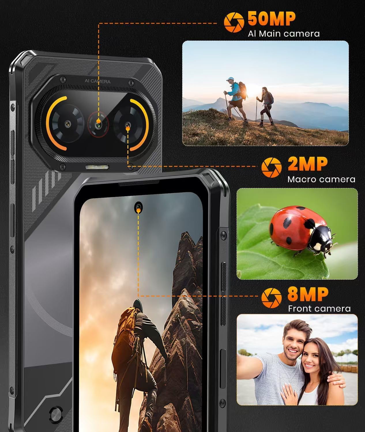 FOSSIBOT F114 Rugged Smartphone Unlocked Android 15 6.67-inch 120Hz Ultra Display 16GB+128GB/2TB Rugged phone 50MP AI Camera 5000mAh Dual SIM/OTG/NFC