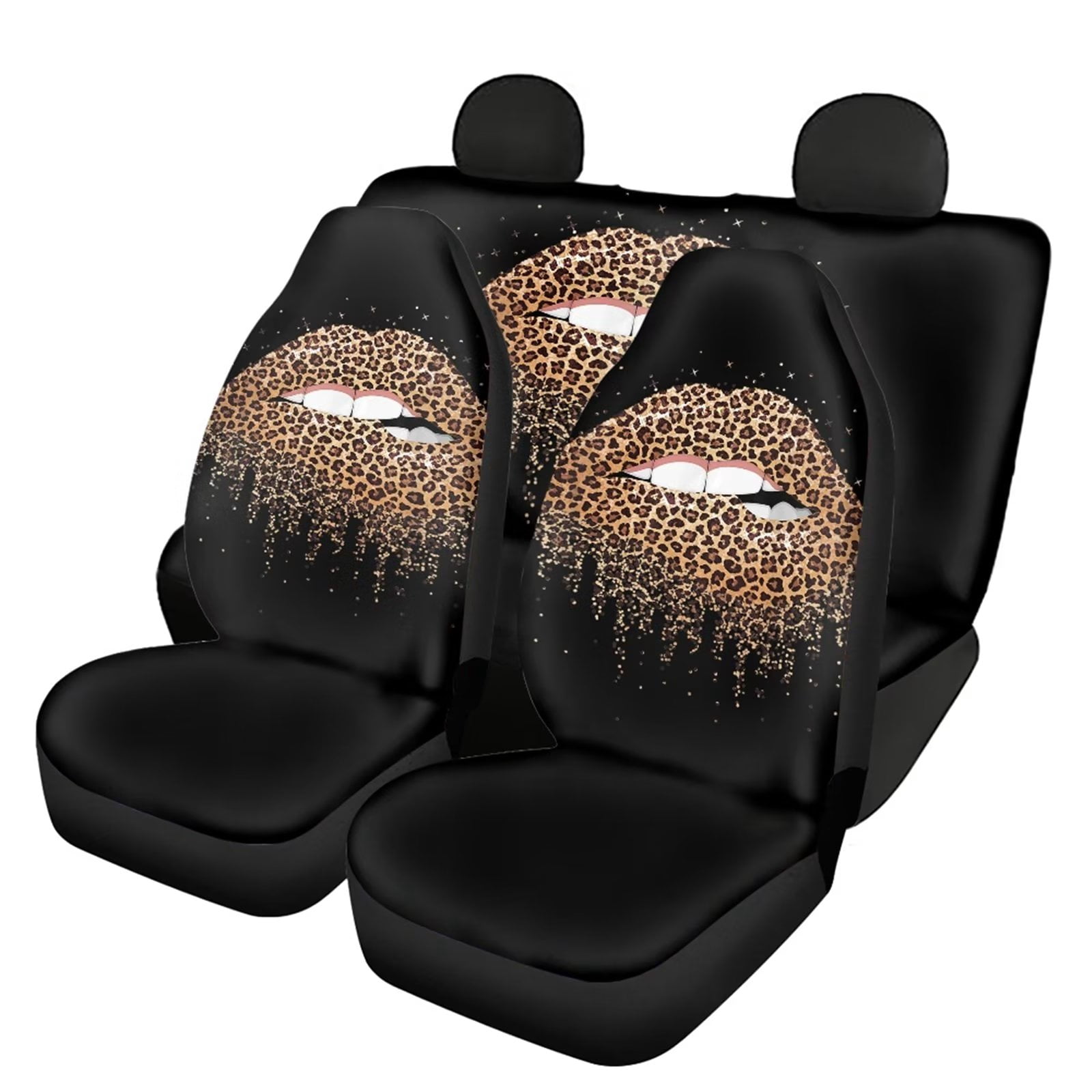 FKELYI Sexy Leopard Lip Kiss Car Seat Cover 4 Piece Front and Back Seat