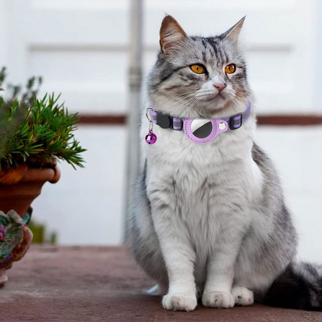 Para Apple AirTag Cat Collar reflectante GPS Tracker Holder con campana ajustable