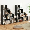thumbnail image 2 of Gymax 2PCS 4-Tier Bookshelf w/6 Storage Cubes 64'' Tall Modern Geometric Stair Bookcase, 2 of 10