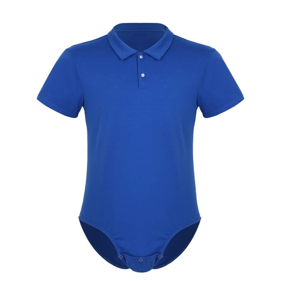 MSemis Unisex Elderly Short Sleeve Adaptive Caring Nursing Leotard Blue M