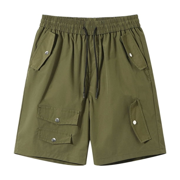 pstuiky Pantalones cortos para hombre, Pantalones cortos de verano para hombre, informales y cómodos, con bolsillo y cintura elástica y cordón ajustable. Pantalones cortos cargo