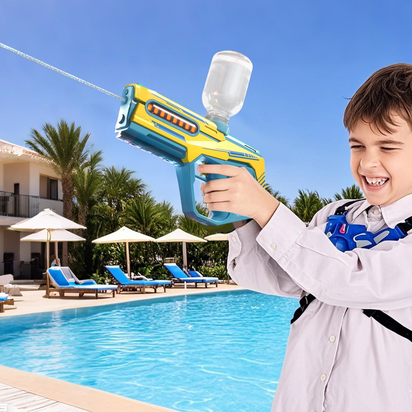 Dual-Gun Electric Water Blaster 14.57 Inch Large Capacity Dual-Mode Water Battle Gear with Continuous Spray & Manual Operation