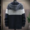 thumbnail image 5 of YLSDY Men's Fashion Hooded Zipper Cardigan Sweater Long Sleeve Knitwear Striped Color Block Warm Pullover Jacket Navy XXL, 5 of 7
