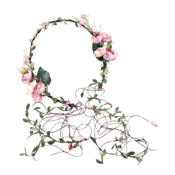 Diadema Flores Boho Zulema Corona Floral Ajustable Rosa