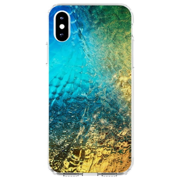 DistinctInk Clear Shockproof Hybrid Case for iPhone XS Max (6.5" Screen) - TPU Bumper, Acrylic Back, Tempered Glass Screen Protector - Colorful Rainbow Waterfall
