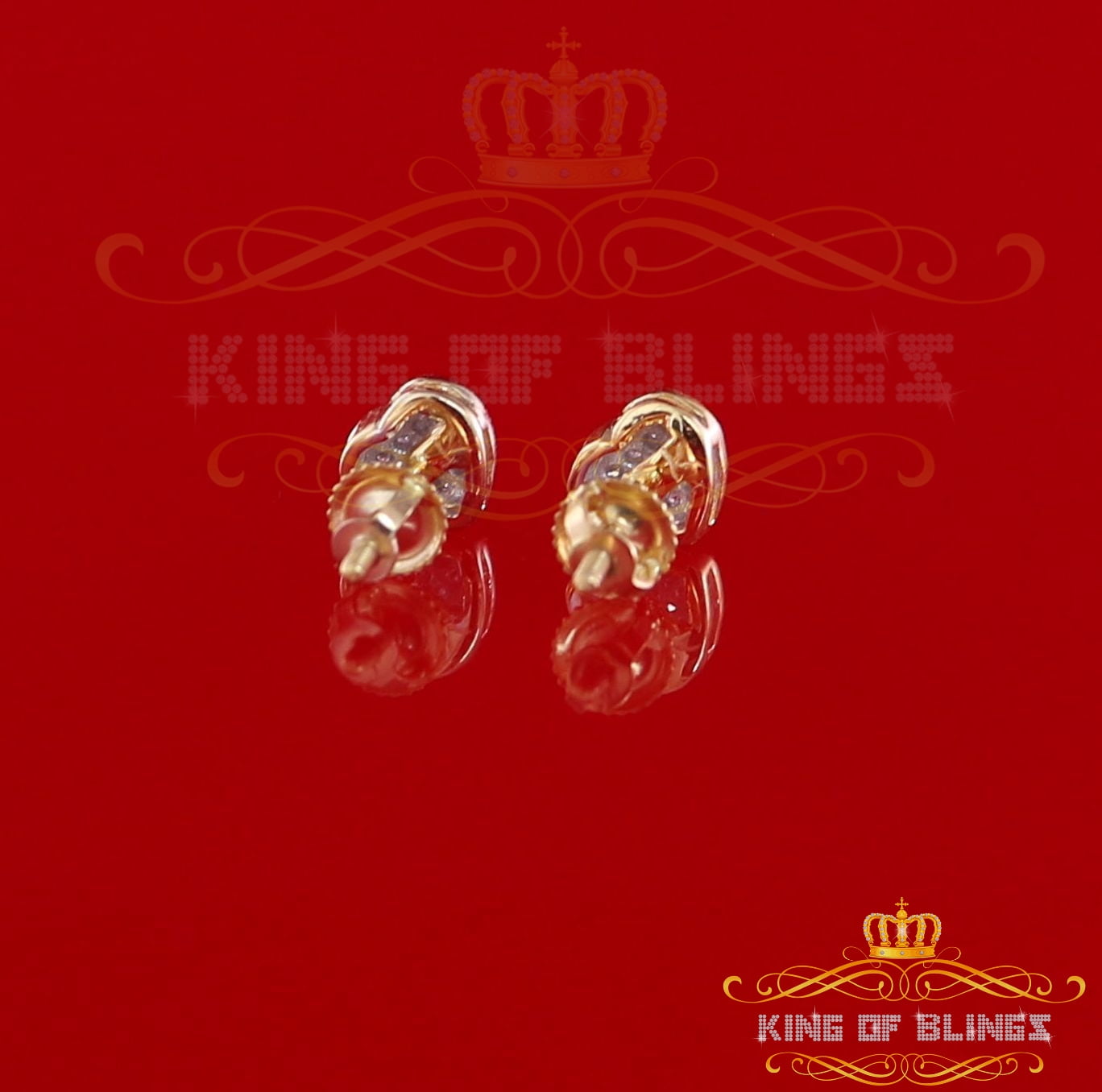 King of Bling's 10K Real Yellow Gold Real Diamond 0.08CT Men's/Women's Stud Micro Heart Earring