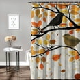 thumbnail image 2 of Creowell  Fall Shower Curtain, Pastel Colored Autumn Composition with Soft Tone Orange Leaves and Flying Birds, Cloth Fabric Bathroom Decor Set with Hooks, Yellow and Cream White, 2 of 7