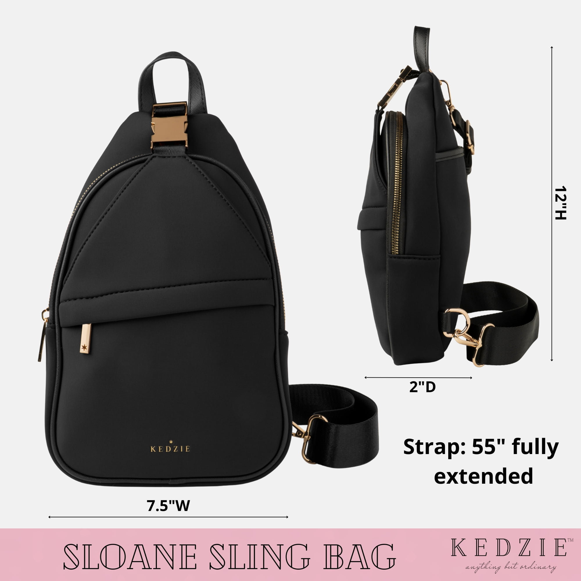 Kedzie Sloane Sling Water Resistant Purse, Black (Women's)