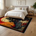 thumbnail image 3 of ODIKA 6'x9' Washable Area Rug Easy Care, Non-Shedding, Halloween Eerie Spooky Bats Gothic Skull Motif for Queen Size Bedroom Under Bed Master Suite, 3 of 7