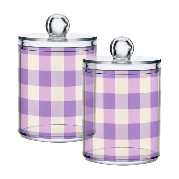 Purple and Beige Gingham Pattern Translucent Plastic Cans Storage Canisters with Lid Set of 2