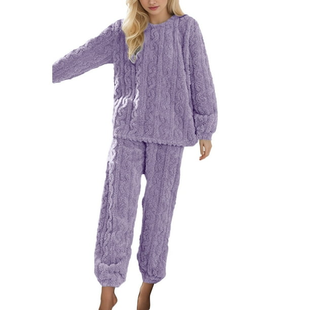 Conjuntos de pijama cálidos y suaves para mujer. Cómodos pantalones de felpa oversize. Ropa de estar por casa. Conjunto de 2 piezas. Talla única.