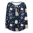 thumbnail image 4 of Blouses pour Femmes Décontractées à Col Rond avec Boutons, Manches Longues, Imprimé de Noël, en Liquidation, 4 of 5