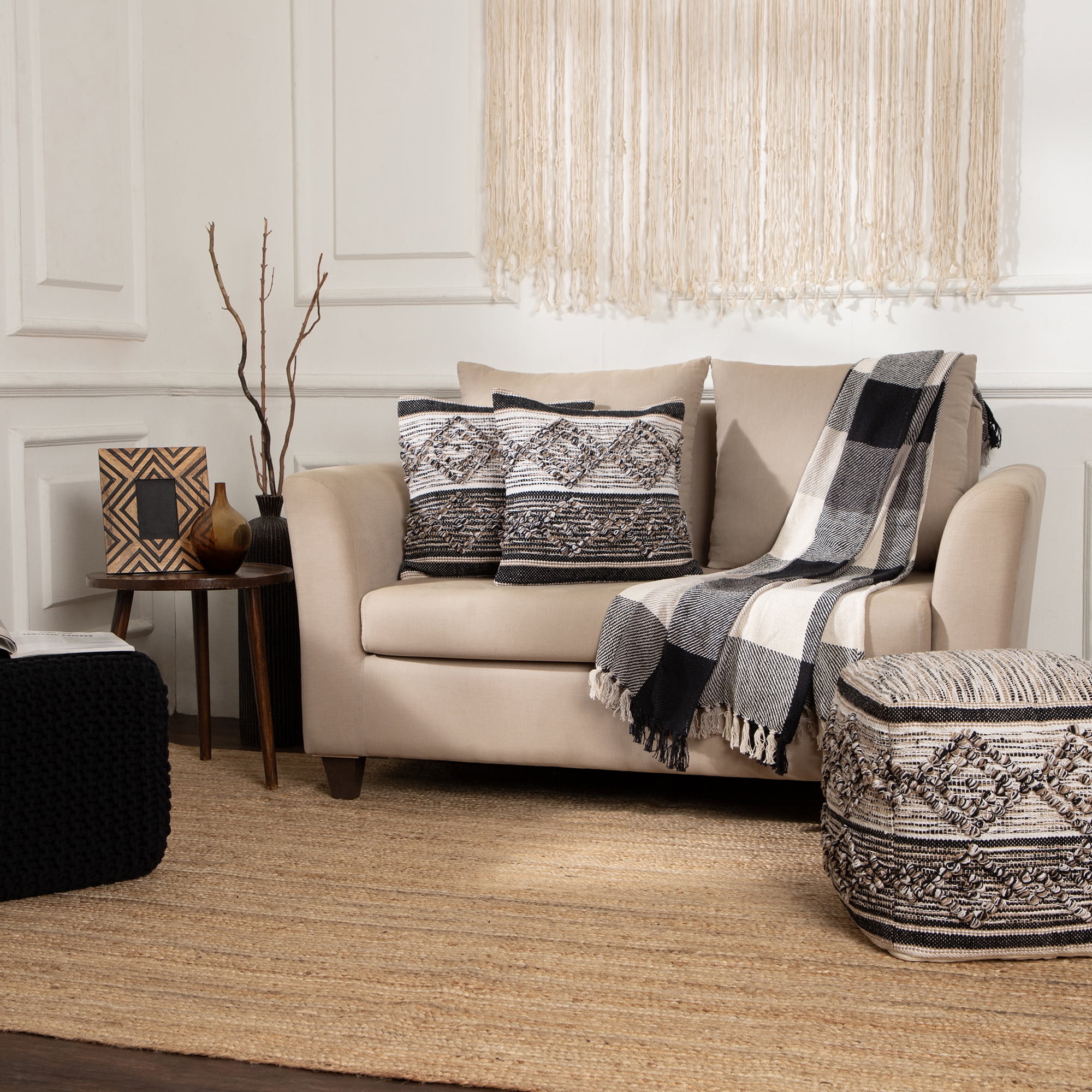 · REDEARTH · Handmade Boho Throw Pillow Covers - Bohemian Chic Farmhouse Style - Accent Woven Indoor and Outdoor Pillow Cushion Cases for Couch - Bed - Sofa - Benches – Set of 2-18"x18", Black Jasper