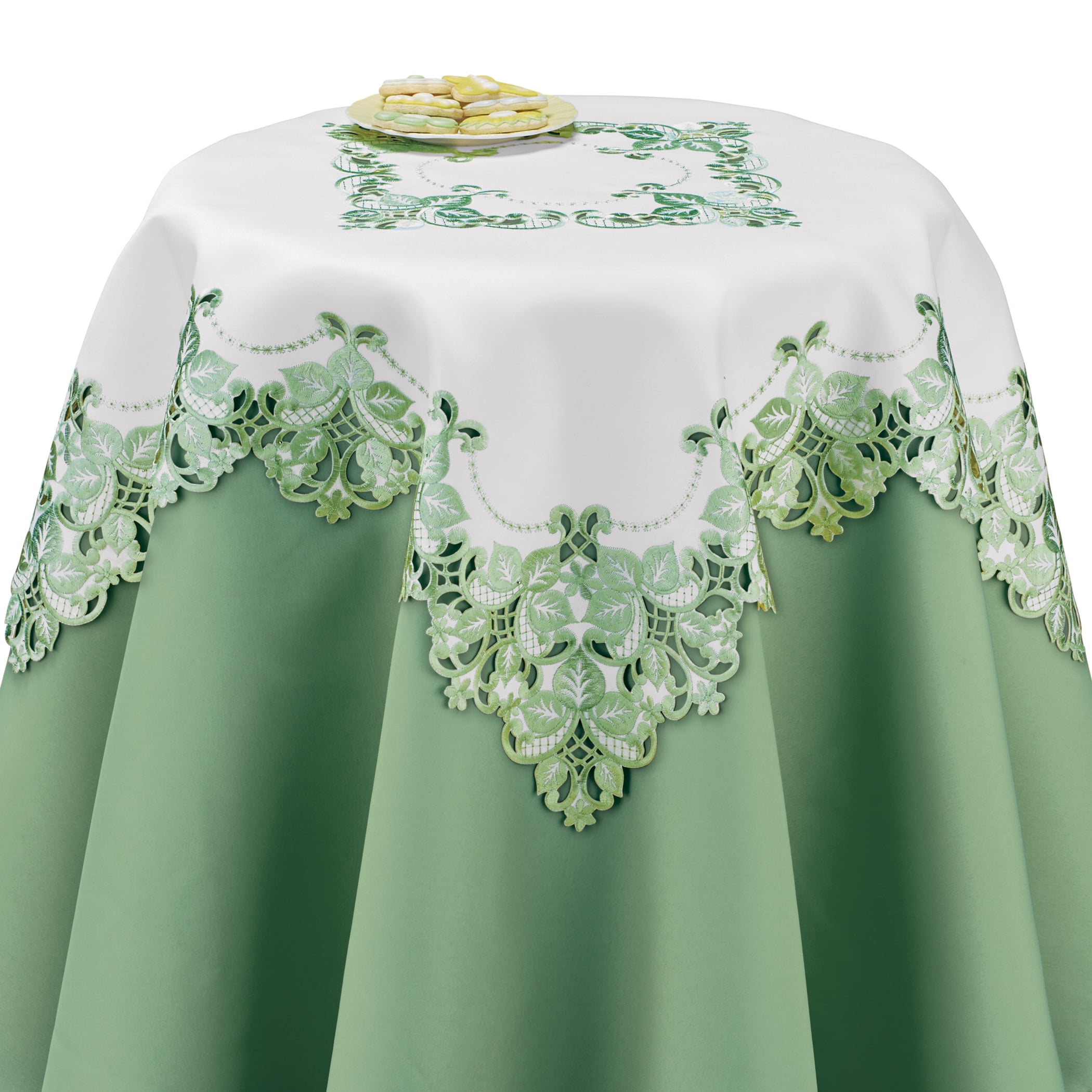 Embroidered Scrolling Leaf and Flower Table Linens