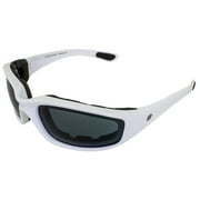 Birdz Eyewear Oriole Padded Motorcycle Riding Sunglasses Gloss White Frames Super Dark Lenses