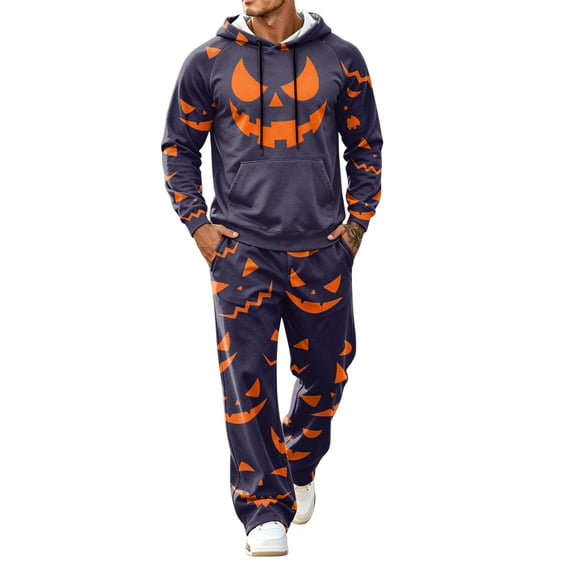 Men's Tracksuits 2 Piece Set Halloween Sweatsuits Casual Spooky Season Halloween Printed Hoodies and Sweatpants Athletic Outfits Jogging Sweat Suits for Men