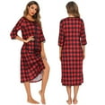 thumbnail image 6 of Women Buffalo Plaid Zipper Up Nightgown with Pockets,Round Neck Half Sleeve Full Length Soft Sleepdress Sleep Shirt Cotton Comfy Christmas Pajamas Dress Loungwear,S-2XL Red, 6 of 8