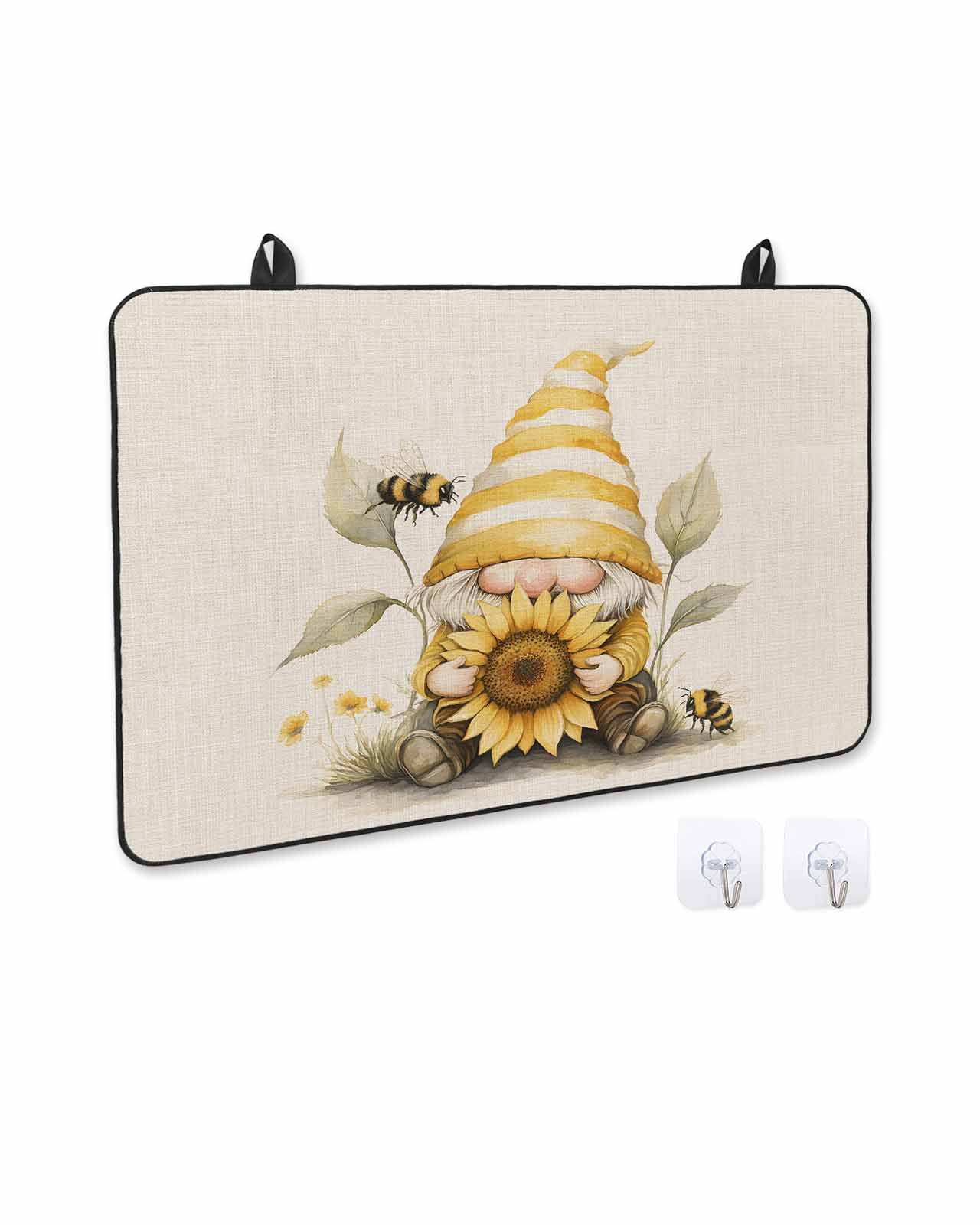 nqOlkjepod Large Induction Cooktop Protector Mat 28.5"x20.5", Sunflower Retro Stove Top Covers for Electric Stove, Yellow Gnomes Bee Beige Vintage Art Stove Burner Cover Mats, Glass Top Stove Cover