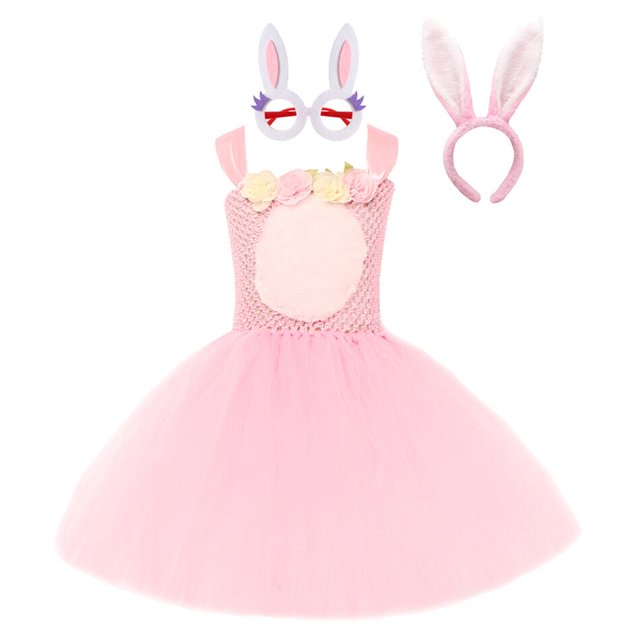 Vestido de tutú de conejito de Pascua para niñas pequeñas, disfraces de Cosplay de conejo para niñas pequeñas, traje de tul para fiesta de cumpleaños, ropa de vacaciones (6-7T) Gao Jinjia LED