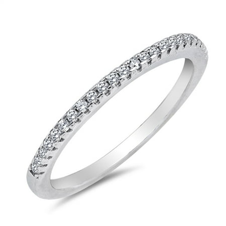 Thin Micro Pave Clear CZ Wedding Ring ( Sizes 4 5 6 7 8 9 10 ) New .925 Sterling Silver Band Rings by Sac Silver (Size 4)