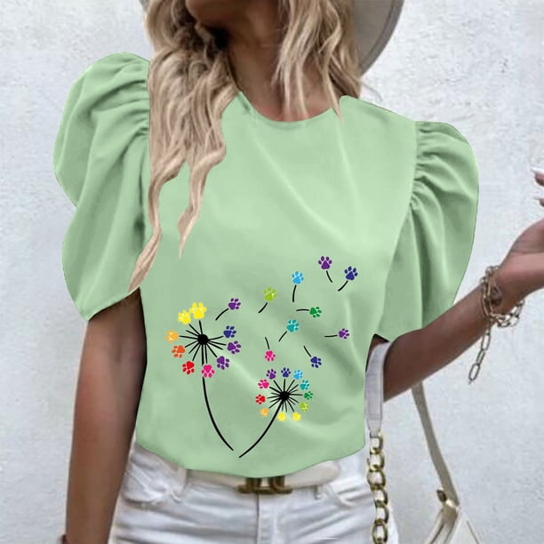 Fiudx Ofertas Flash Del Día Solo En Línea Top de Manga Corta con Cuello Redondo Regular Estampado Sexy de Verano para Mujer