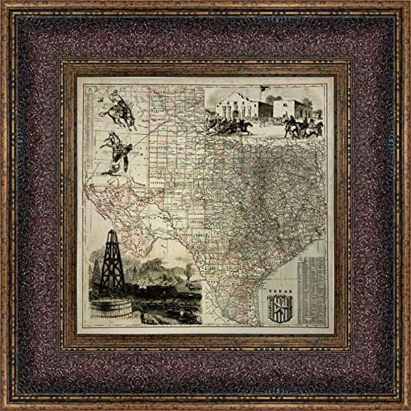 Antique Map of Texas | Framed Historic Map in Double Mat | 19L X 19W" Inches