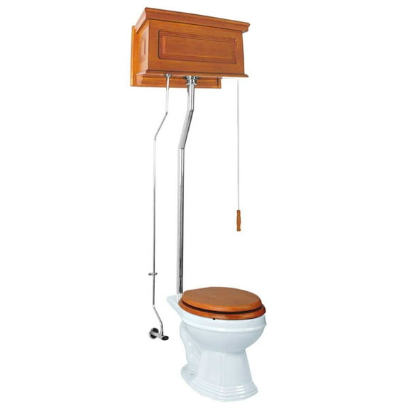High Tank Pull Chain Two-Piece Toilet Elongated Bowl Light Mahogany Finish 70"- 74" Renovator's Supply