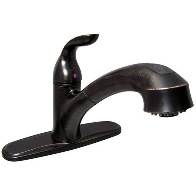 Phoenix Faucet PF231541 Used For Kitchen; Single Piece 8 Inch Deck Mount; 10 Inch Pull Out Spout; Single Lever Handle; Rubbed Bronze Coated/Plastic Polymer Infused With Powdered Metal Underbody