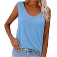 thumbnail image 3 of ClodeEU Women's Waffle Knit Crewneck Sleeveless Tank Top ,Solid Color Casual Cami Light Blue,Women's Plus L, 3 of 7