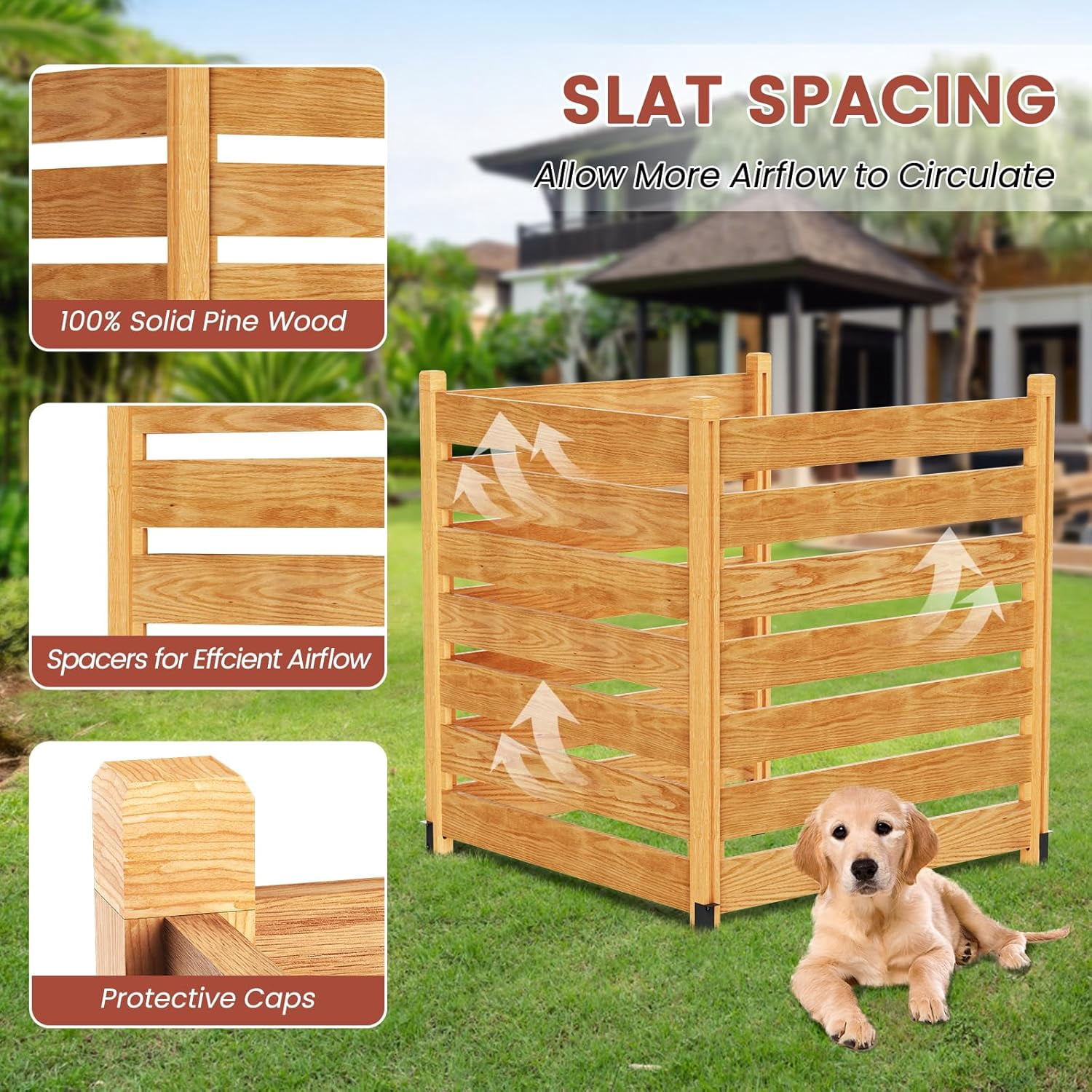 Slsy Air Conditioner Fence, 3-Panels Pool Equipment Enclosure, 36" W x 36" H x 36 " L Privacy Screens Fence Panels, Wood Trash Can Fence Privacy Fence Panel for Outside