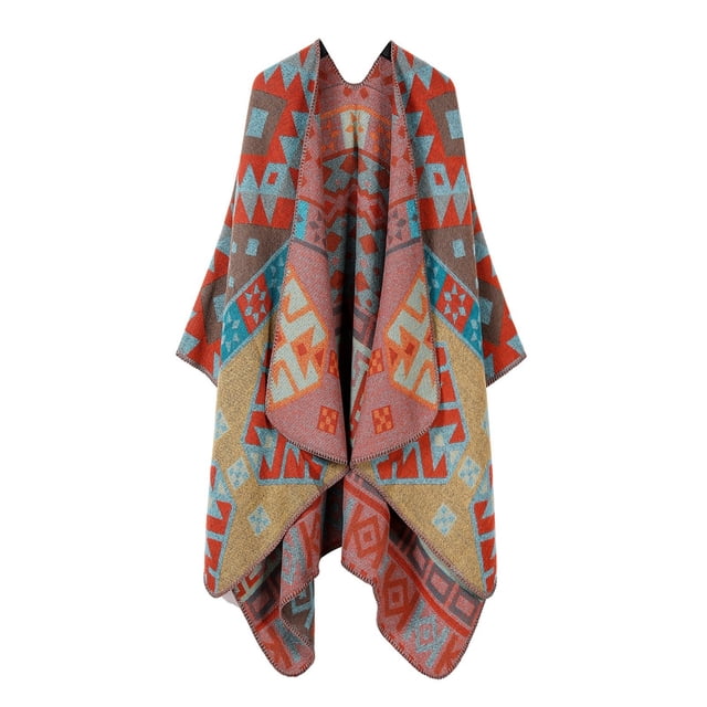 TINZ Cape Tricotée Style Ethnique Rétro pour Femmes Grande Cape Bohème pour Superposition Mode Confortable Gilet à Capuche des Années 1920 pour Femmes Robe de Sol Châle pour Femmes Hiver