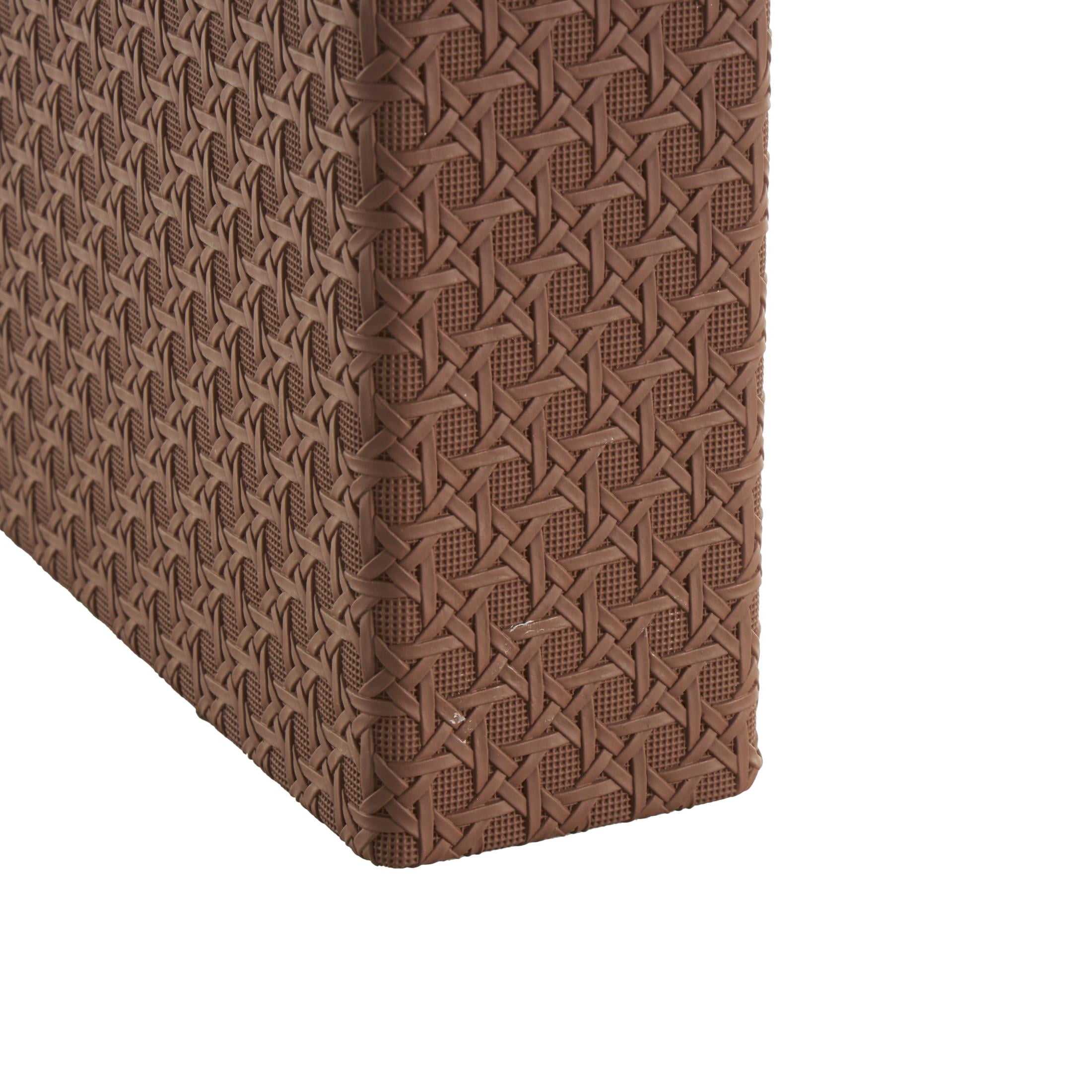 DecMode Woven Grid Faux Book Storage Brown Faux Leather Decorative Box, 3 Count