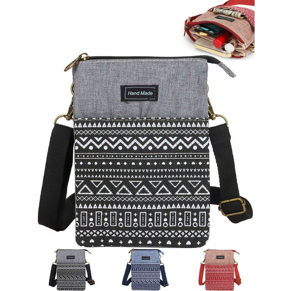Gustave Women Small Crossbody Purse Cell Phone Bag Wallet Lightweight Canvas Messenger Shoulder Bag Pouch with Adjustable Strap "Black"
