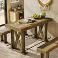 thumbnail image 6 of Tribesigns 63 -inch Farmhouse Bar Table with Metal Footrest, Wooden Home Pub Table with Sturdy X-Base for Dining Room, Kitchen, Living Room, 6 of 7