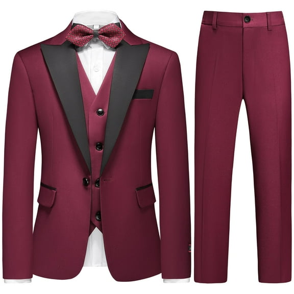 ETHAN Boys Prom Suits Set Slim Fit Tuxedo Suit Wine Red for Wedding Easter Suits for Boys 3T