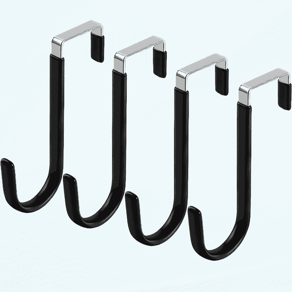 Over The Door Hook - 4 Pack Single Hooks Hanger Metal for Hanging Towel Coats Clothes Hats Bags Bathroom | Black