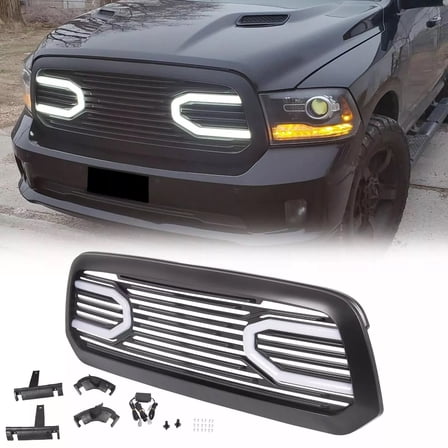 For 2013-2018 Dodge Ram 1500 Front Big Horn Black Bumper Grille Shell W/Light