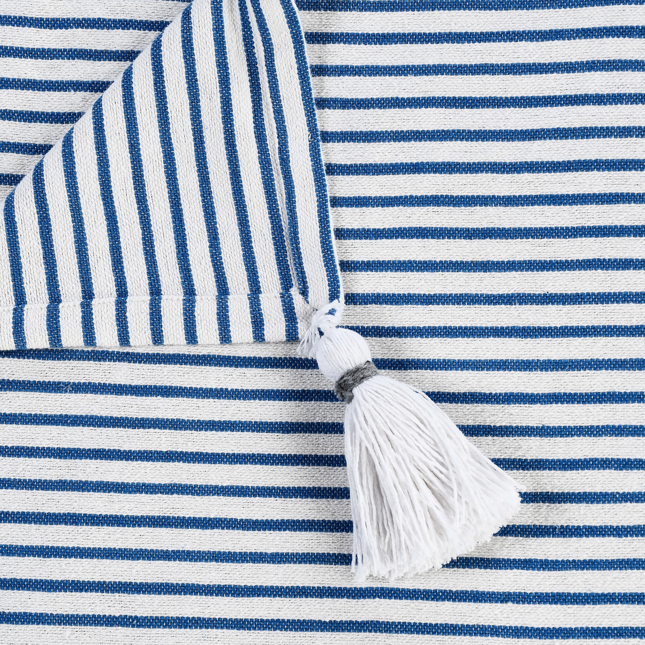 Ox Bay Hampton 50" x 60" Blue/White Striped Cotton Adult Decorative Throw Blanket