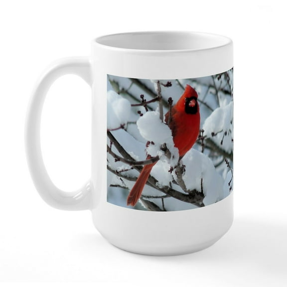 CafePress - Snow Cardinal Large Mug Mugs - 15 oz Ceramic Large White Novelty Mug