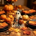 thumbnail image 6 of JVBTVB Acrylic Ghost Ornament Halloween Tabletop Decor Cute Blue Floral Ghost Figurine with Pumpkin Bucket for Mantel Shelf Fall Home Party Display, 6 of 6