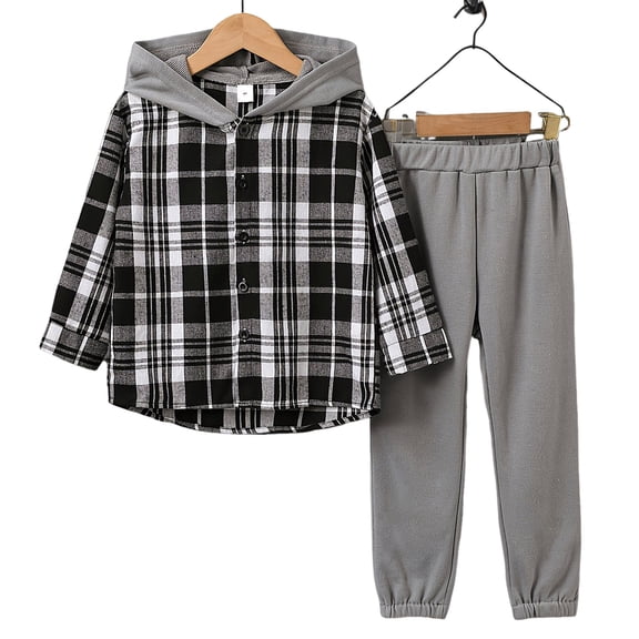 Baby Golf Outfit Cotton Boys Clothes Shorts Sets Plaid Short Sleeve Hooded Button Shirt and Jogger Shorts for Kids Summer Outfits