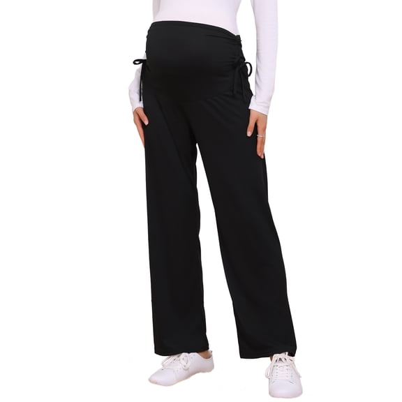 DARING DIVA Women's Maternity Palazzo Pants Over the Belly Wide Leg Trousers S Black